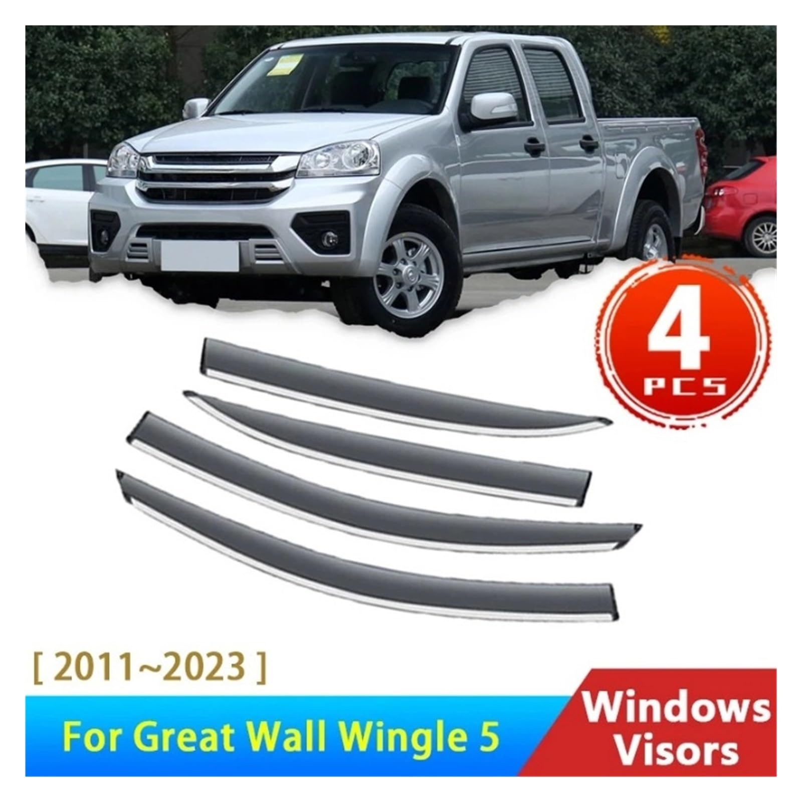 Deflektory kompatybilne z Great Wall Wingle 5 4X4 Pickup 2011~2023 2013 2014 akcesoria osłona okna samochodu osłona przeciwdeszczowa brwi Auto Protector