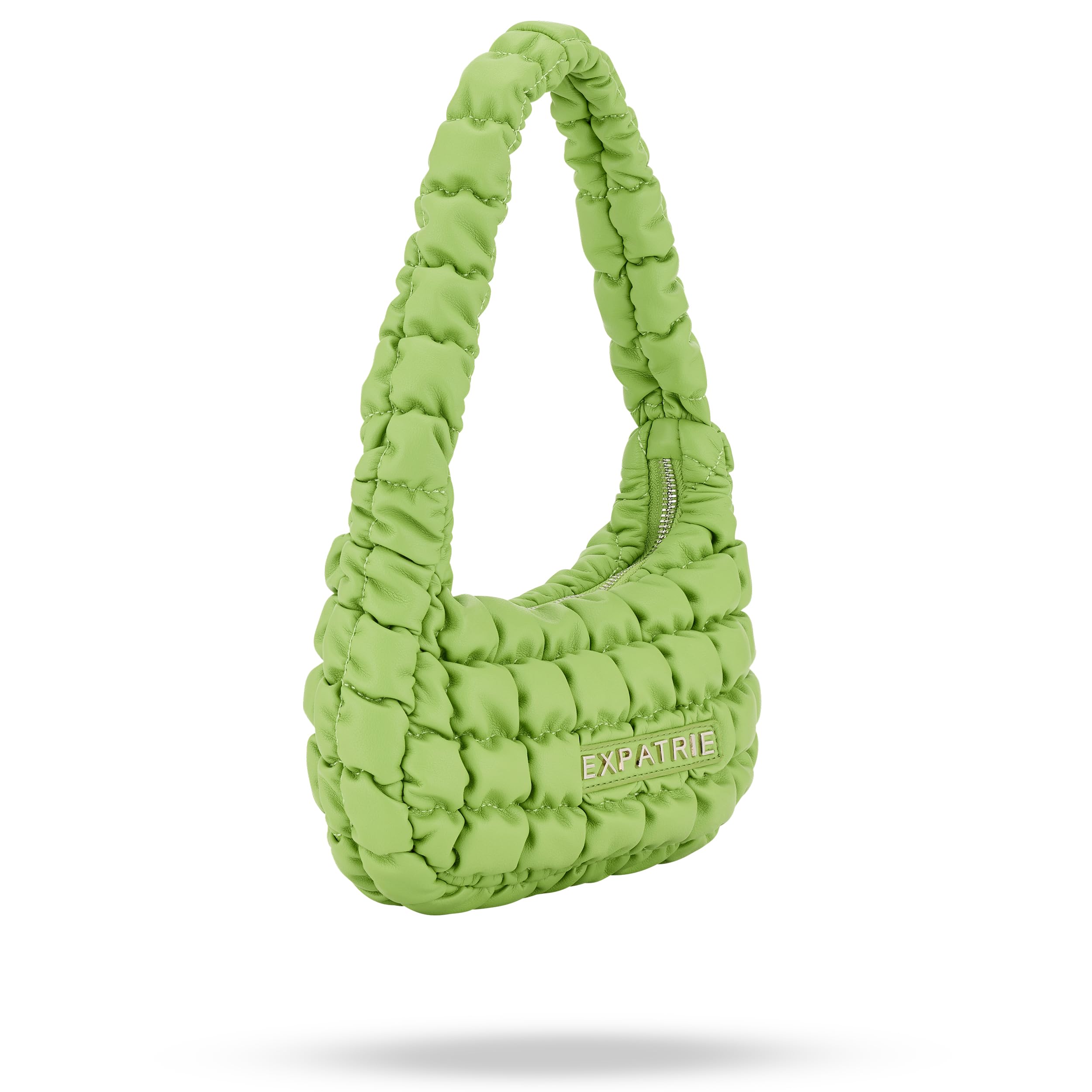 Expatrié Bolso de Hombro Mujer Verde - Pippa Small - Everyday Puffer Bag - Y2K Bolso Acolchado para Universidad, Trabajo, Ocio - Puffy Hobo Bag de Piel Sintética