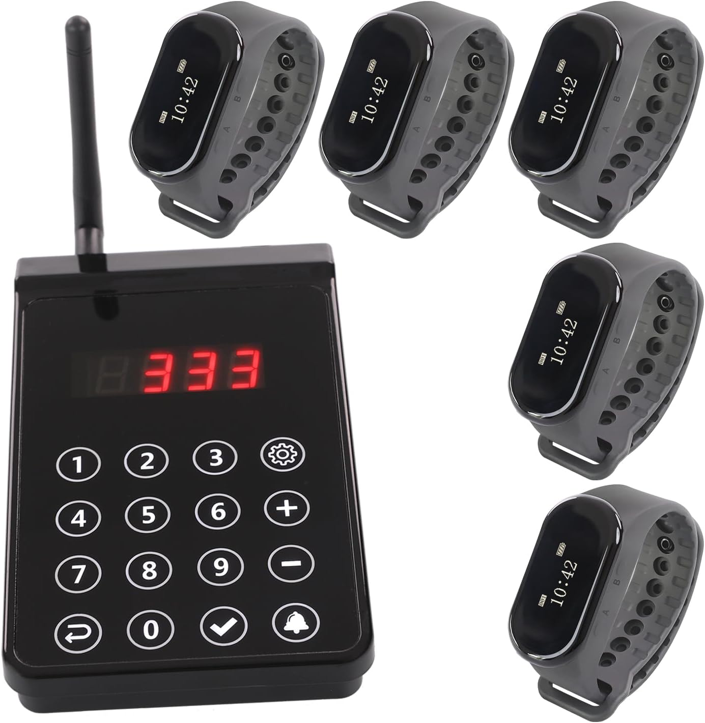 Wireless Restaurant Pager System, 5 Wrist Watch Receivers 1 Transmitter, A Chef Paging Waiter's Calling System Transmitter Servers for Hotel Kitchen Bar Coffee Clinic Hospital