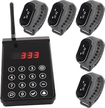 Wireless Restaurant Pager System, 5 Wrist Watch Receivers 1 Transmitter, A Chef Paging Waiters Calling System Transmitter Servers for Hotel Kitchen Bar Coffee Clinic Hospital