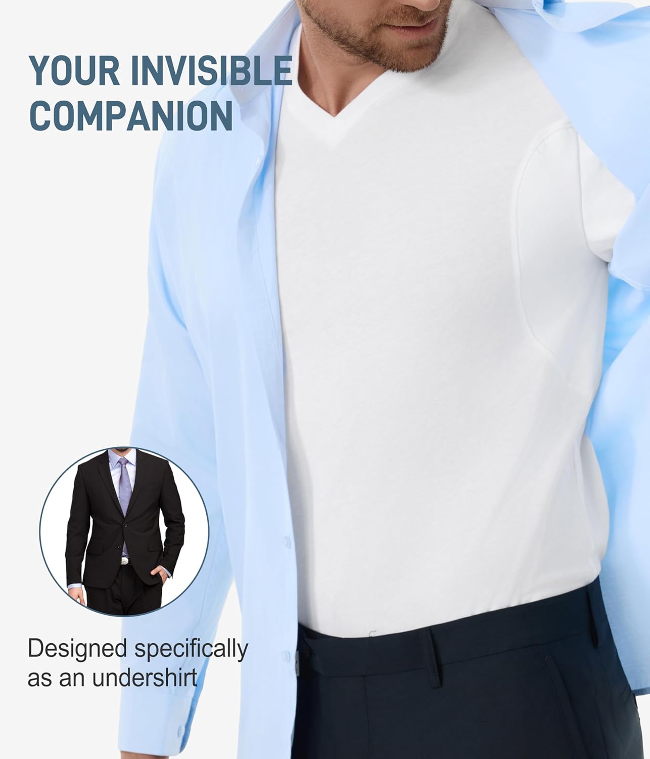 Mens Sweat Block Undershirts 2 Pack,Cotton V Neck Sweatproof T Shirts with Underarm Sweat Pads - Image 5