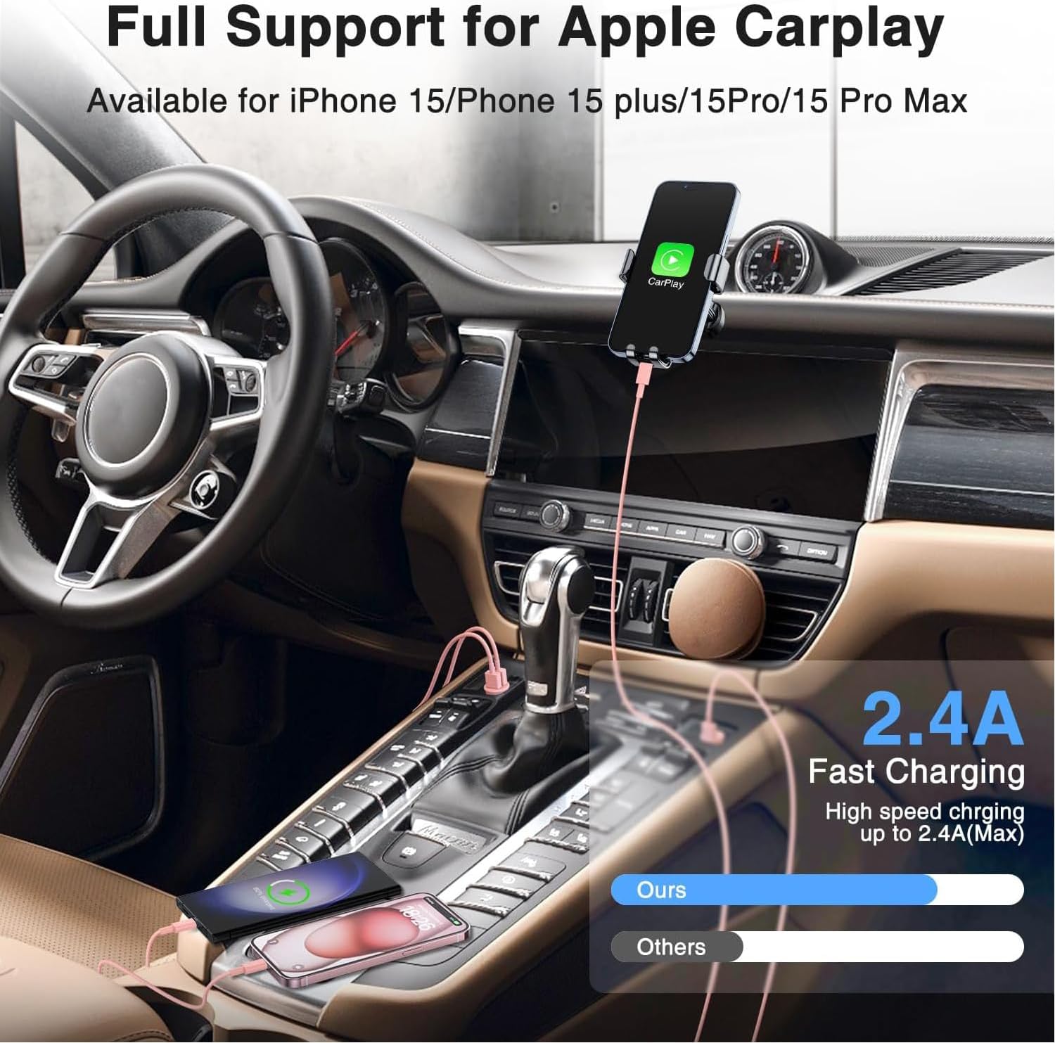 3 Pack Car Carplay Cable for iPhone 16 15 Pro Max 15 Plus Car Charger, 6FT USB to USB C Cable for Car Charger Adapter, Carplay USB C Cord Accessories Charging for iPad 10th Gen/iPad Pro Air 5th-Pink image 3
