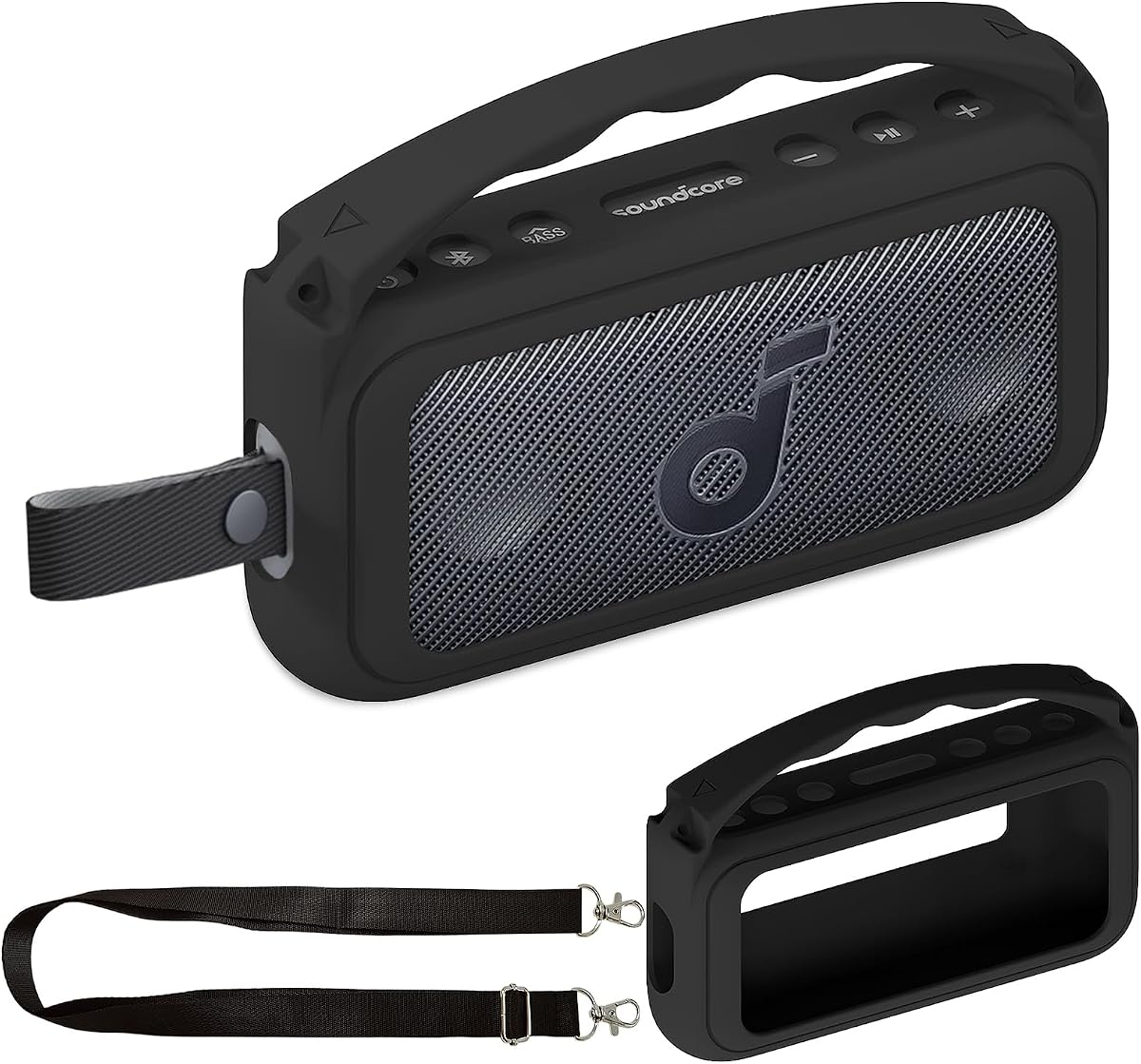Silicone Case for Anker Soundcore Motion 300 Bluetooth Speaker | Protective Holder Skin for Motion 300 Speaker Case Accessories, with Carrying Handle (Black)