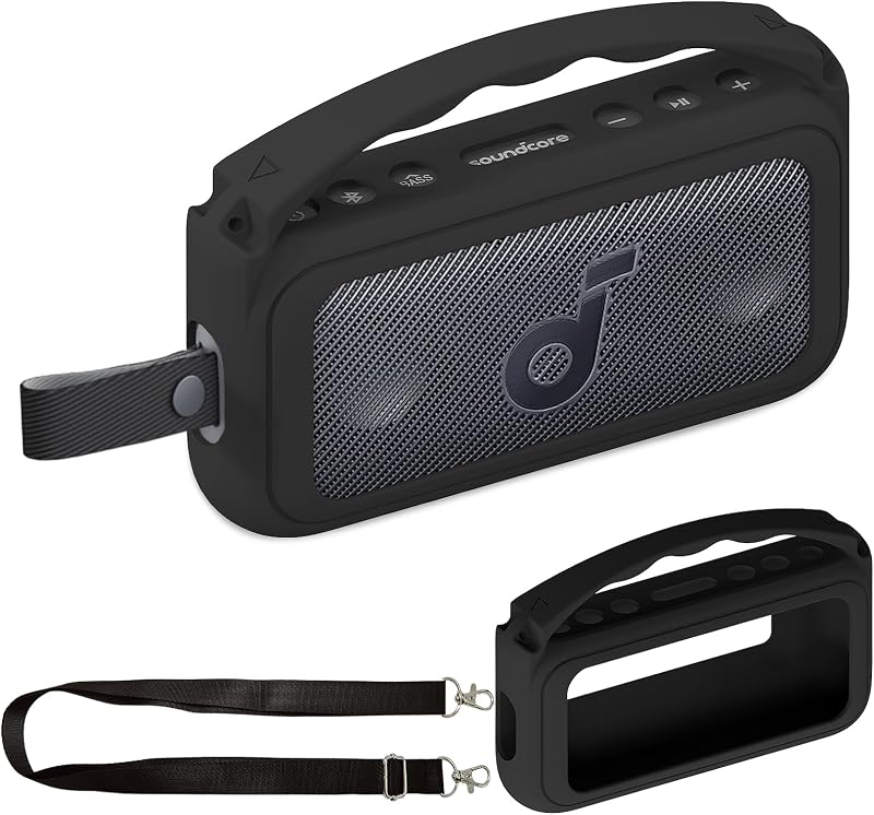 Silicone Case for Anker Soundcore Motion 300 Bluetooth Speaker | Protective Holder Skin for Motion 300 Speaker Case Accessories, with Carrying Handle (Black)