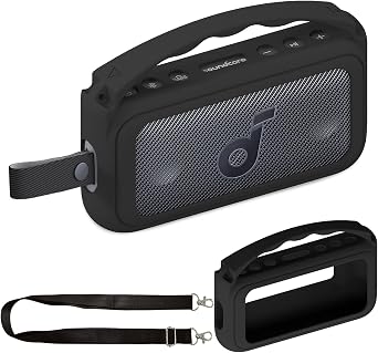 Silicone Case for Anker Soundcore Motion 300 Bluetooth Speaker | Protective Holder Skin for Motion 300 Speaker Case Accessories, with Carrying Handle Black