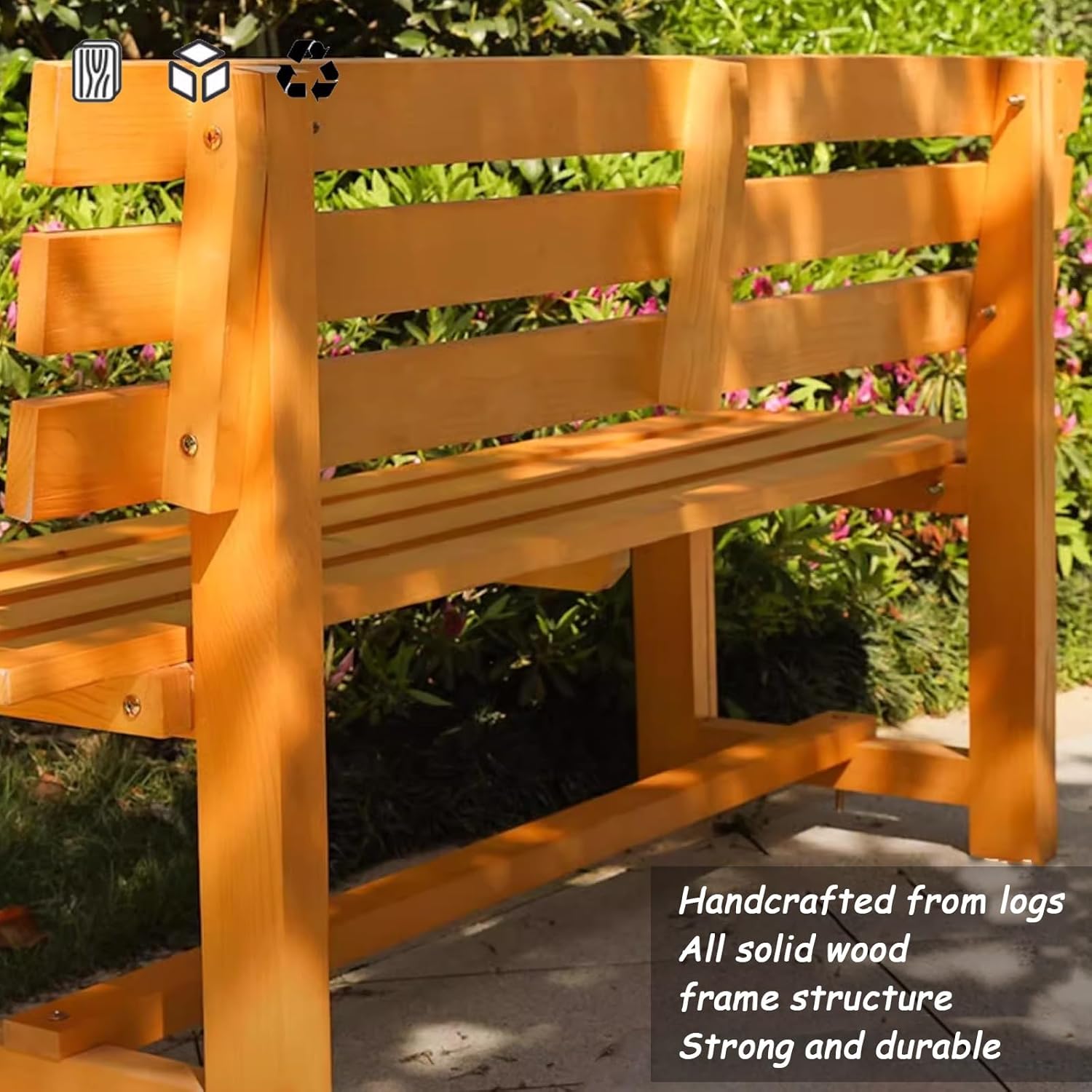 Durable Wooden Park Bench, Outdoor Solid Wood with Backrest, Heavy Duty Patio Chair, Weatherproof Garden Furniture, Romantic Balcony Seating (D: 150x38x79CM/59x15x31IN)