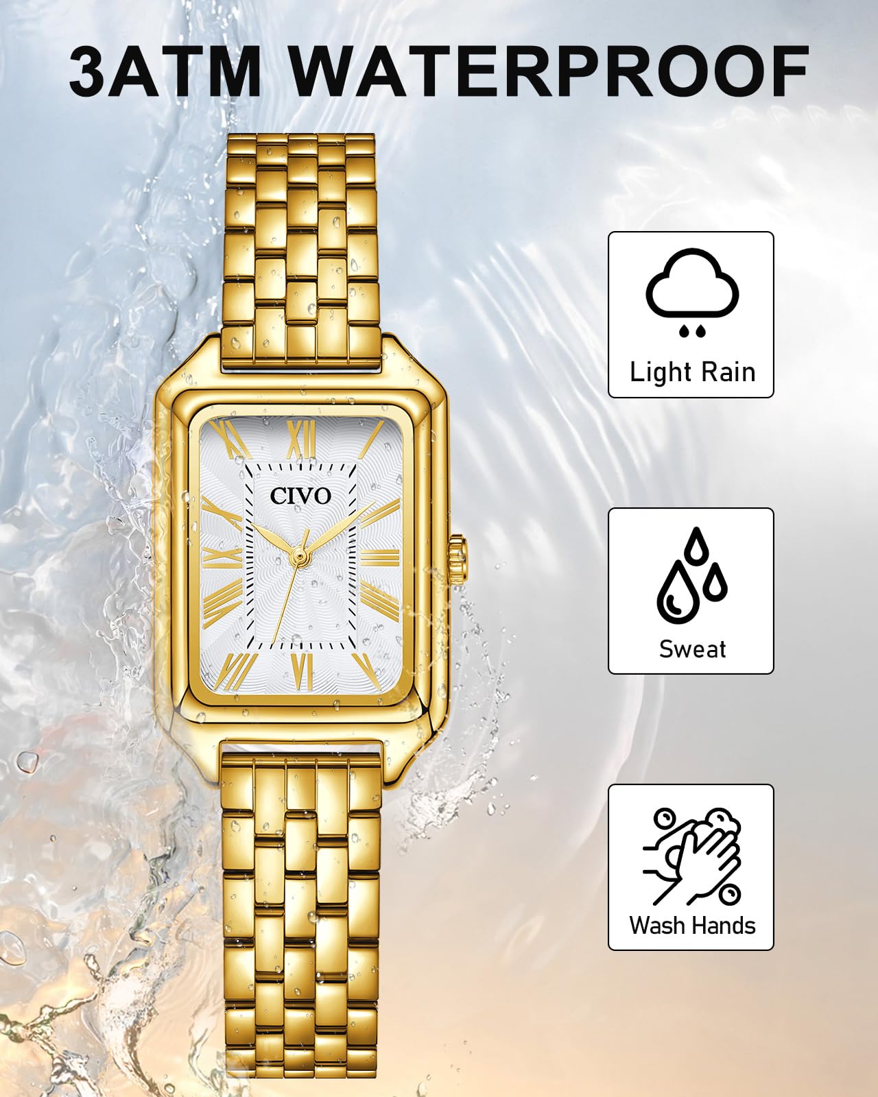 CIVO Vintage Montre Femme Rectangulaire: Or Argent Cadran Romain Analogique | Élégante Montre Habillée pour Femme avec Bracelet en Acier Inoxydable - Accessoires de Mode - Cadeau pour Elle Épouse Noël
