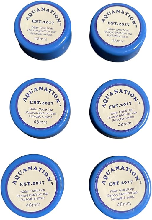 AquaNation 48mm Screw-on Anti-Splash Caps: Safe Guard for Water Bottle Dispenser Cooler - Perfect for Water Bottle Ice Maker Machine - BPA Free Leak-Free & Secure Fit (6 Pack)
