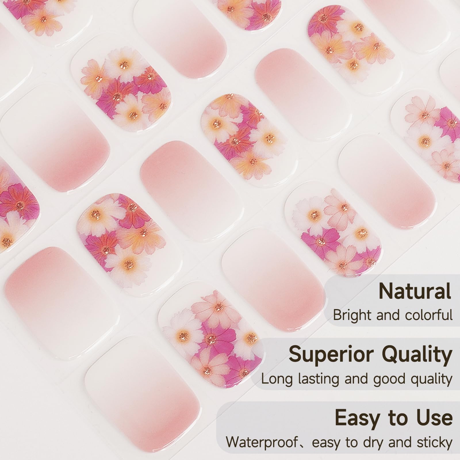 Semi Cured Gel Nail Strips, 28 pcs Gel Nail Strips Work with Any UV Lamp, Long Lasting UV Polish Stickers Wraps - Image 3
