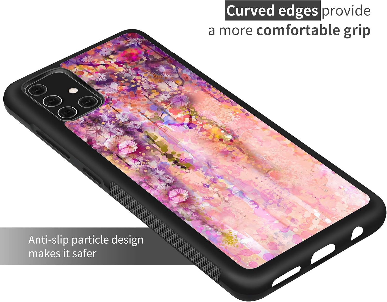 Dynippy Compatible Samsung Galaxy A51 Case Non-Slip Shockproof Protection Plastic Silicone Rubber Hybrid Protective with Transparent Phone Ring Holder (Flower)