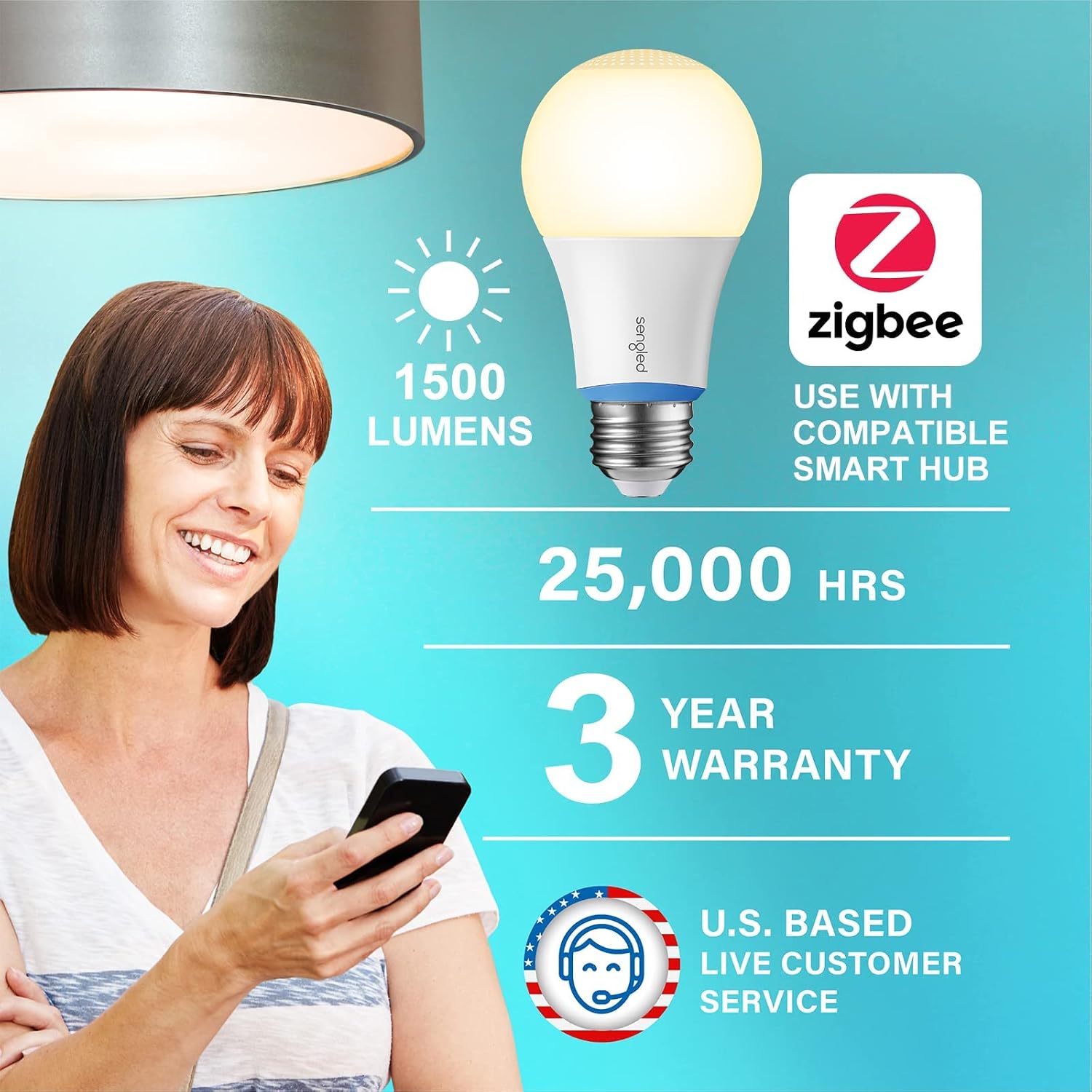 Sengled Zigbee Smart Light Bulbs, Smart Hub Required, Work with SmartThings and Echo with Built-in Hub, Voice Control with Alexa and Google Home, 2700K 100W Eqv. A19 Alexa Light Bulb, 2 Pack