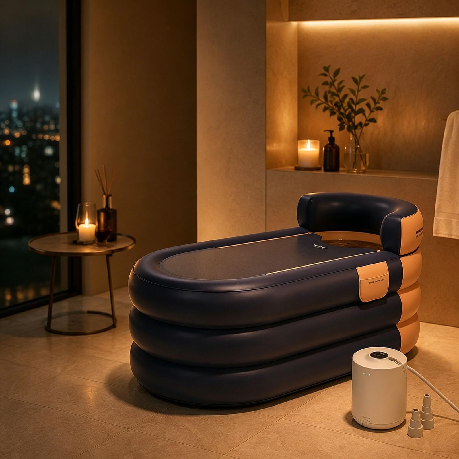 QINPI Luxury Inflatable Bathtub for Adults, Wireless Electric Air Pump Included – Portable Foldable Freestanding Home Spa Tub, Deep Soaking & Thickened Thermal Insulation for Apartments