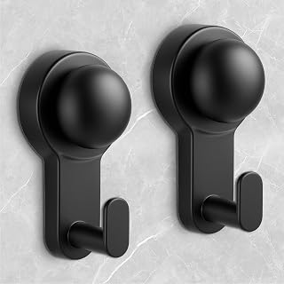 Shower Hooks for Inside Shower,No-Drill Removable&Reusable Towel Hooks for Bathroom,Heavy Duty Suction Cup Hooks for Glass Window,2 Pack(Black)