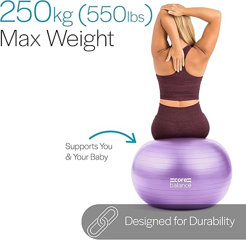 Miniatura 5 de Core Balance Pelota de embarazo con bomba de aire, ideal para yoga prenatal, pilates y ejercicios de maternidad, se dobla como silla de oficina,