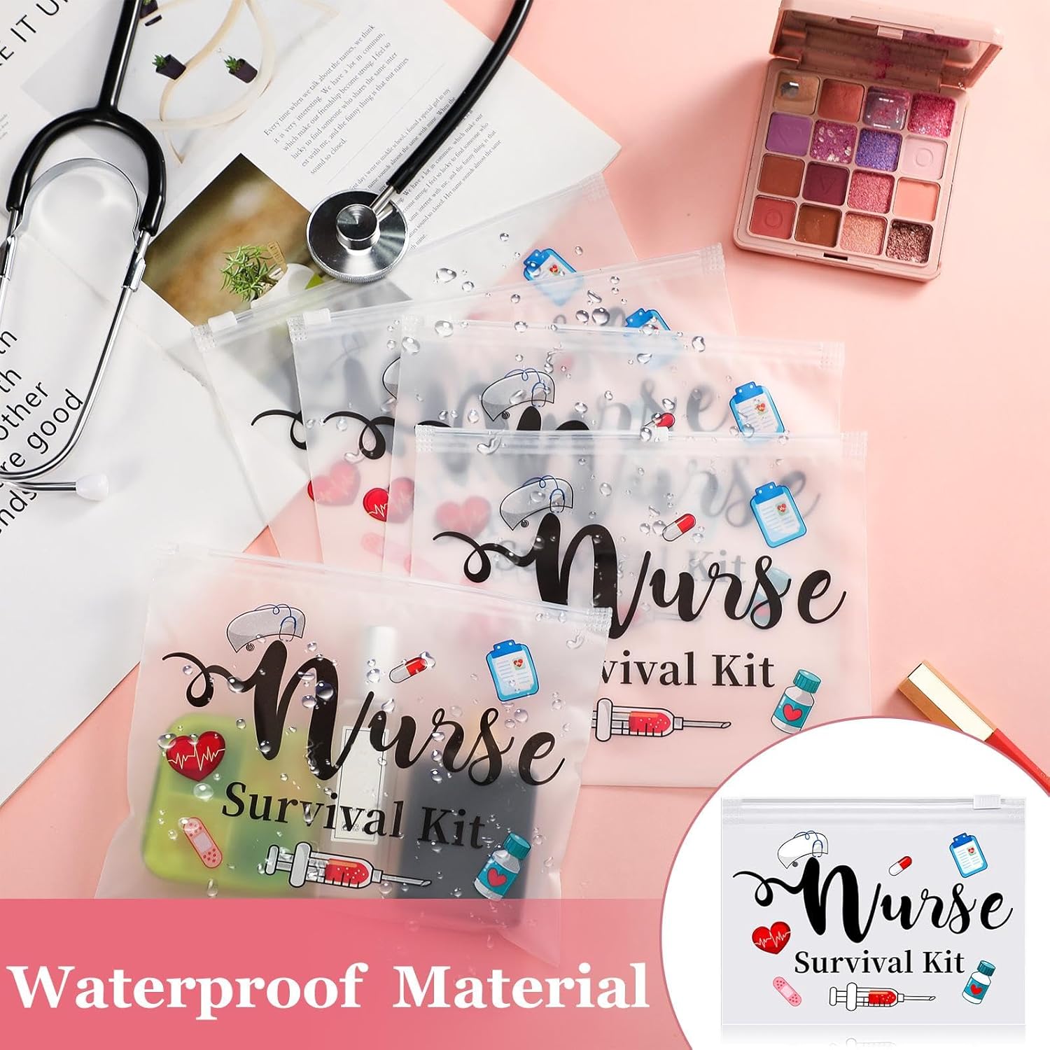 Oudain 60 Pcs Nurse Survival Kit Bag Nursing Makeup Bags Multi Purpose Cosmetic Pouches for Girls Women Travel Supplies, 7.87 x 5.91 Inches(White) - Image 3