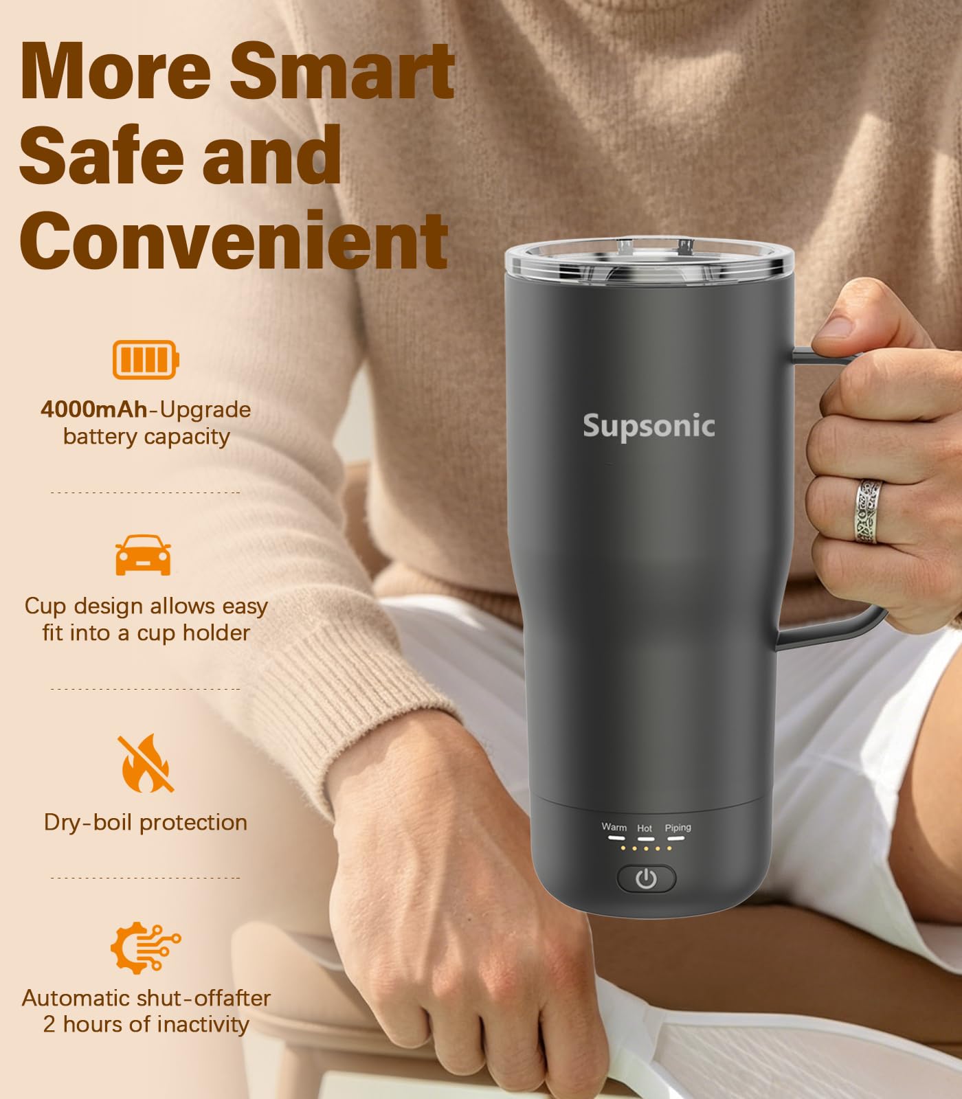 Supsonic - Taza de autocalentamiento de 20 onzas, juego de calentador eléctrico de tazas de café con apagado automático, calentamiento de temperatura recargable para bebidas, café en casa y al aire