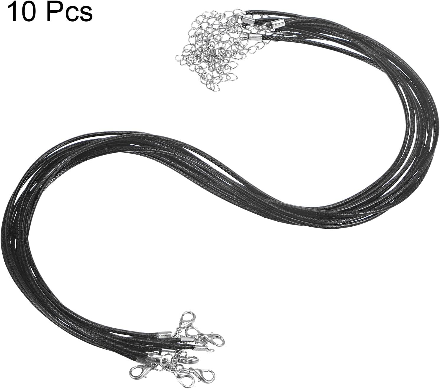 HARFINGTON 10pcs Waxed Necklace Cord Bulk, 16 Inches and 2mm Dia Necklace String Rope with Clasp for Pendants, Bracelets, Necklaces, Jewelry Making Beading Supplies, Black - Image 3
