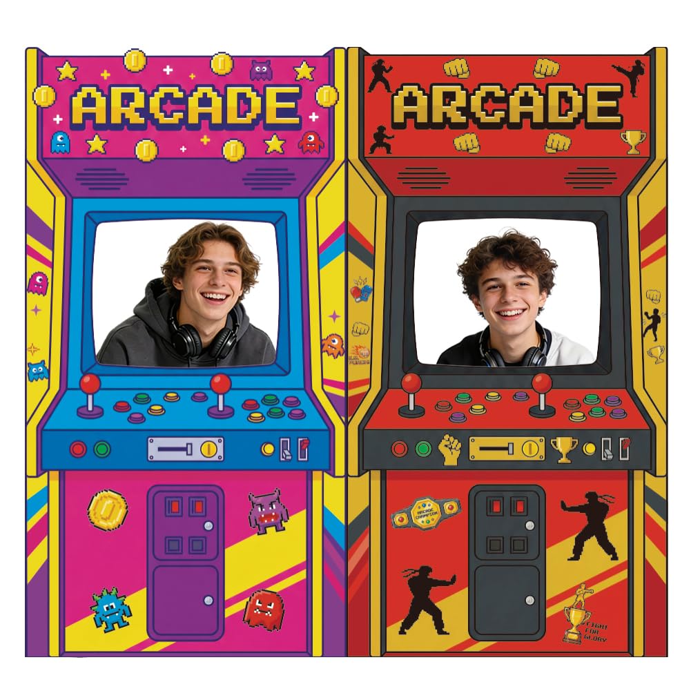 WADORN Retro Games Arcade Decorations Backdrop, 6.2x5.9Ft Video Game Theme Party Banner Backdrops Gaming Neon Pixel Photography Background Photo Booth Props for Birthday Game Party Decors Supplies