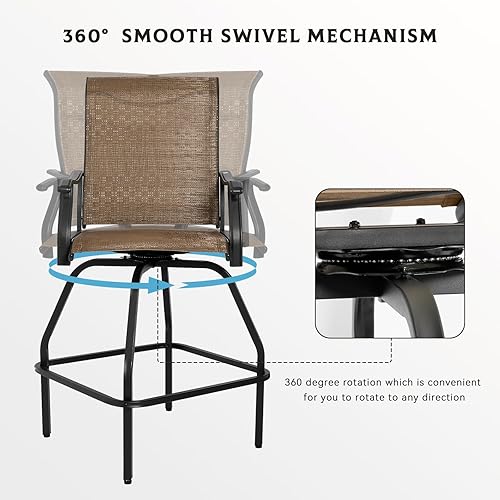Miniatura 48 de LEVELEVE Juego de 2 taburetes de bar giratorios para patio, muebles de textileno para exteriores, estabilidad para todo tipo de clima
