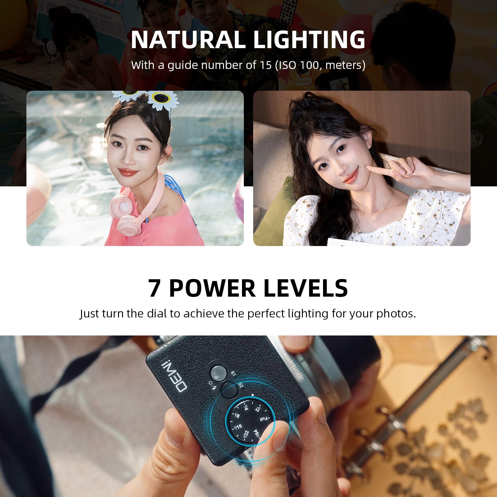 Godox iM30 Mini flash Speedlite para cámara, flash de bolsillo GN15 de 6500 K, control óptico S1/S2, 7 niveles de potencia, flash de potencia completa 230, compatible con cámaras Fujifilm Canon,
