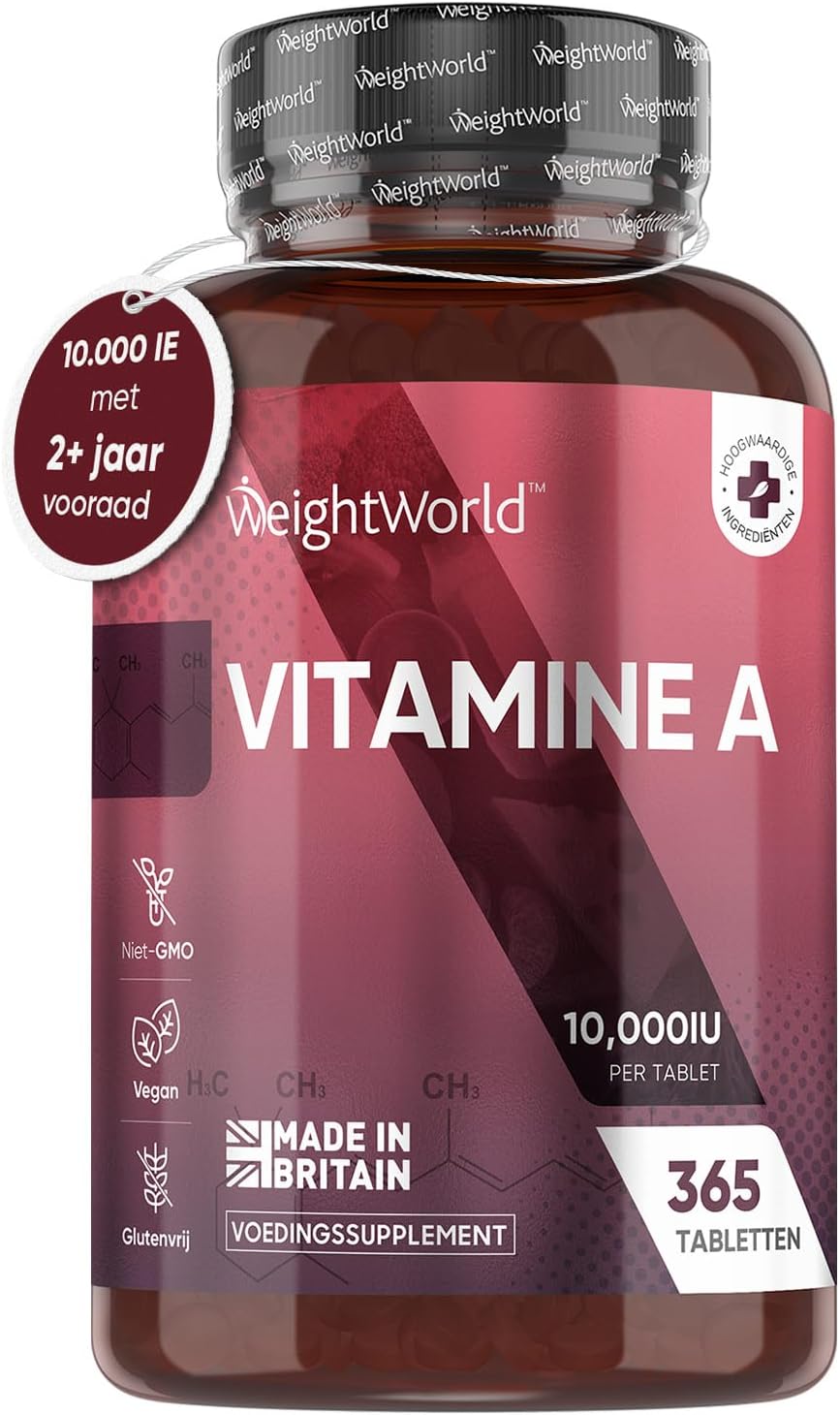 Vitamine A 10.000 IE – 2+ jaar vooraad – 365 vegan retinol tabletten – 3000μg retinylacetat tablet – Alternatief voor Bètacaroteen capsules – Voor gezichtsvermogen, huid & immuunsysteem – WeightWorld