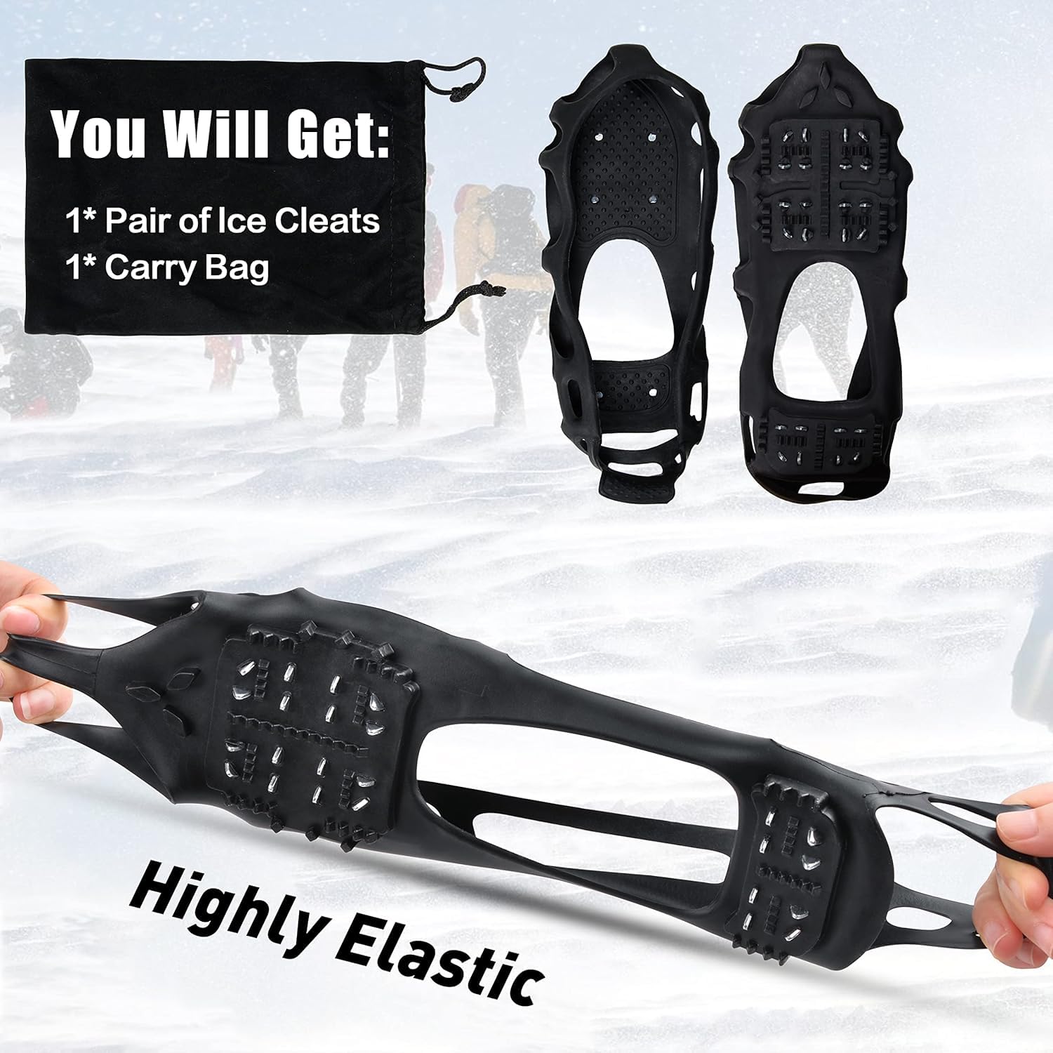 Ramponi per Scarponi 24 Denti Ramponcini da Neve Misure S/M/L/XL Ramponi da Ghiaccio Universali Ramponcini Scarpe Trekking Ice Tacchetti per Camminare, Escursionismo, Alpinismo in Inverno