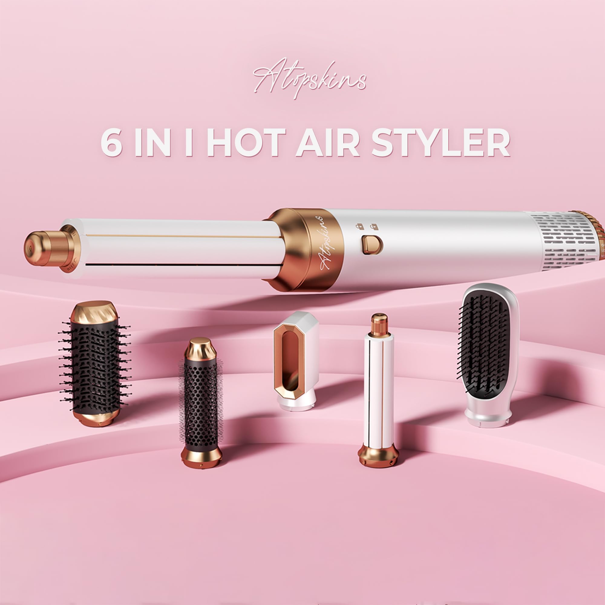 Atopskins Hairstyler 6 in 1 Airbrush Haarstyler Pro Air Styler mit Haartrockner, Auto-Hair Wrap, Warmluftbürste, Föhnbürste, Rundbürstenföhn, Geben Sie dem Haar Volumen, Glätten, Locken und Föhnen