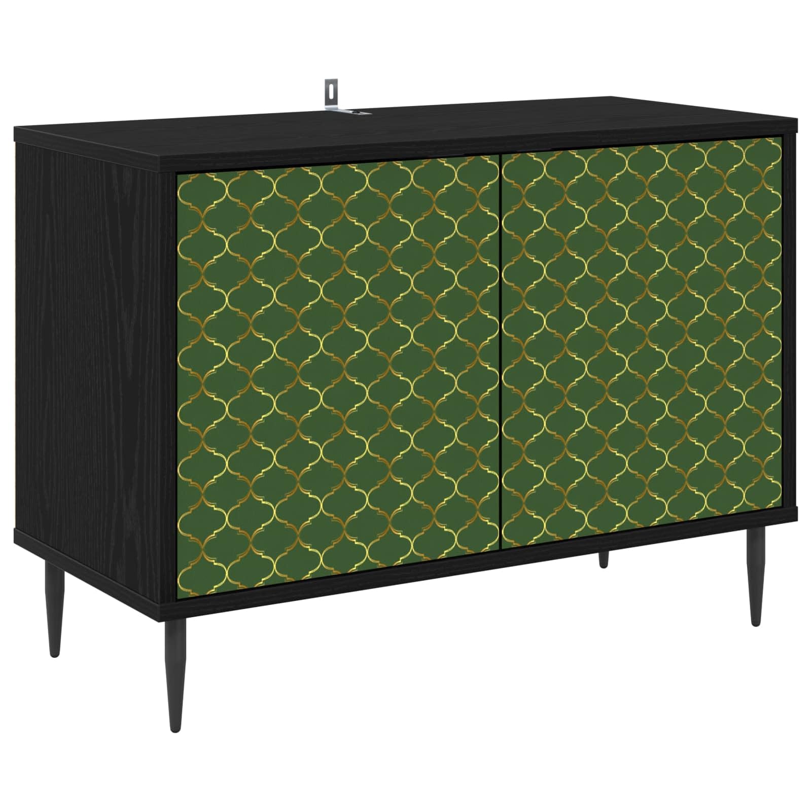 Homgoday TV-Schrank GELEEN 69x33x50,5 cm Schwarz Eichen-Optik, Holzwerkstoff, 2 Türen, Moderner Fernsehschrank mit viel Stauraum, erhöhten Füßen und dekorativem Muster, für Wohnzimmer 8007011