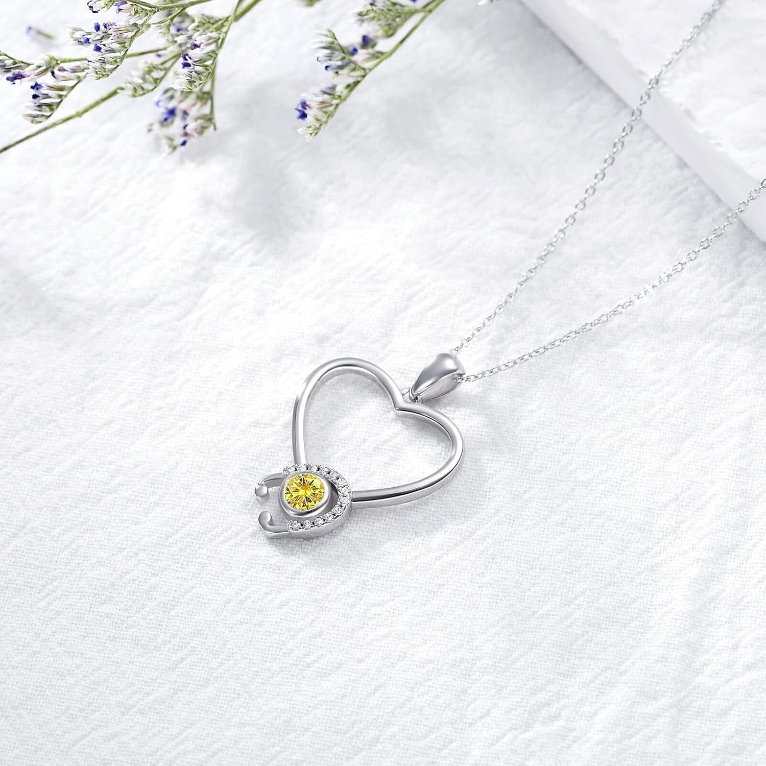 OCJ 925 Sterling Silver Nurse Heart Necklace Stethoscope Necklac 12 Months Birthstone Graduation Gifts Medical Jewelry for Doctor Nurse Medical Student RN - Image 3