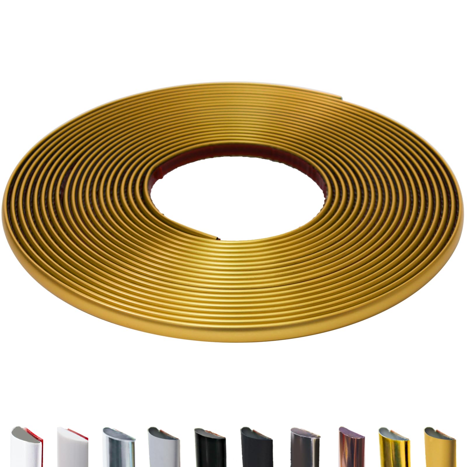 Peel and Stick Wall Molding Trim, 52.5 Ft D-Shape Flexible Molding Trim for Baseboard, Edges & Borders, Window & Door Frames, Backsplash - Matte Gold Waterproof Self Adhesive Trim