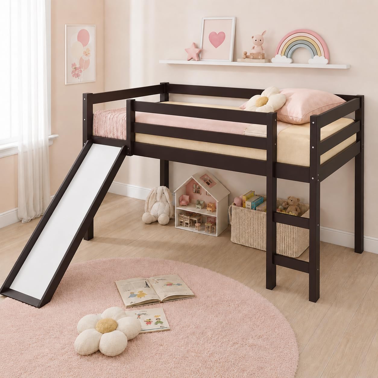 NAFORT Twin Low Loft Bed with Slide & Stairs