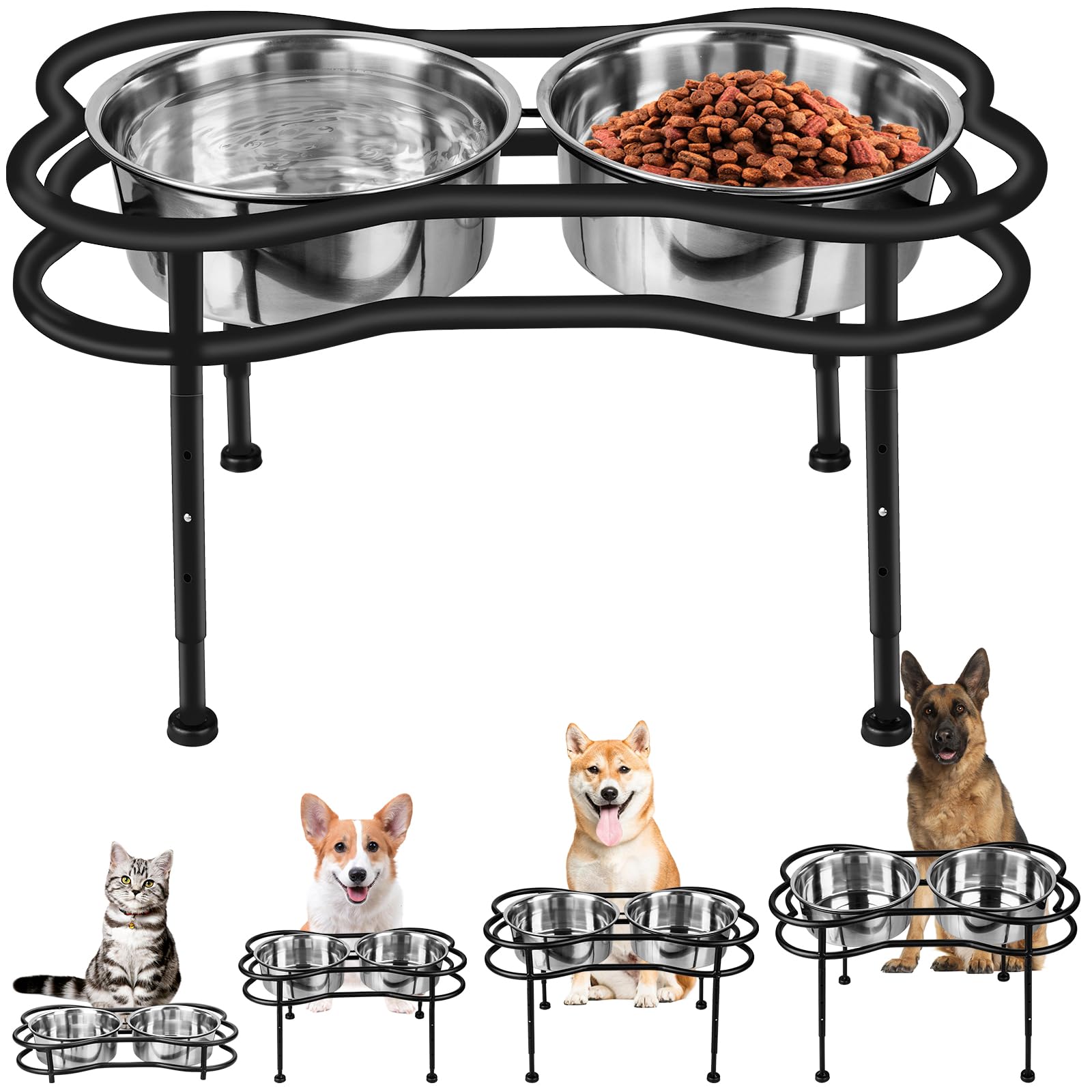 Gamelles surélevées pour chien pour soulager les articulations avec bols inox 20 cm