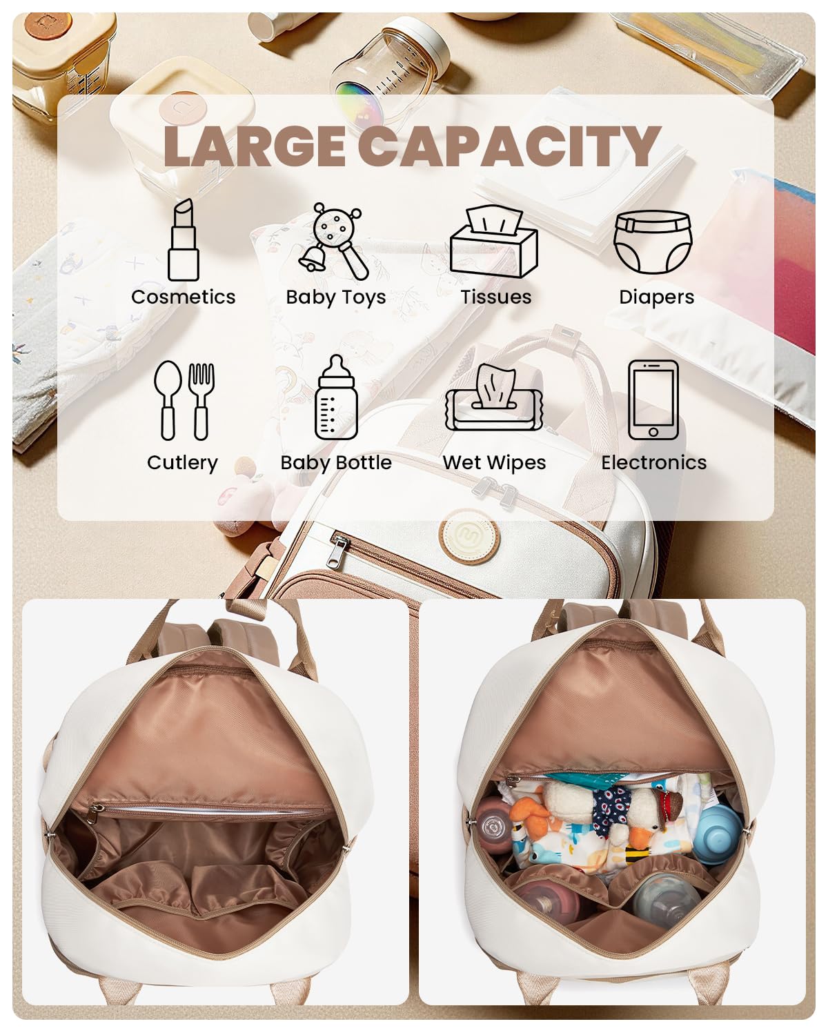 Miss Lulu Mochila Pañalera Bebé Impermeable Gran Capacidad, Mochila Maternidad Multifuncional con Correas para Cochecito, Bolsa Isotérmica para Biberones Ideal para Mamá y Papá en Viaje — view 7