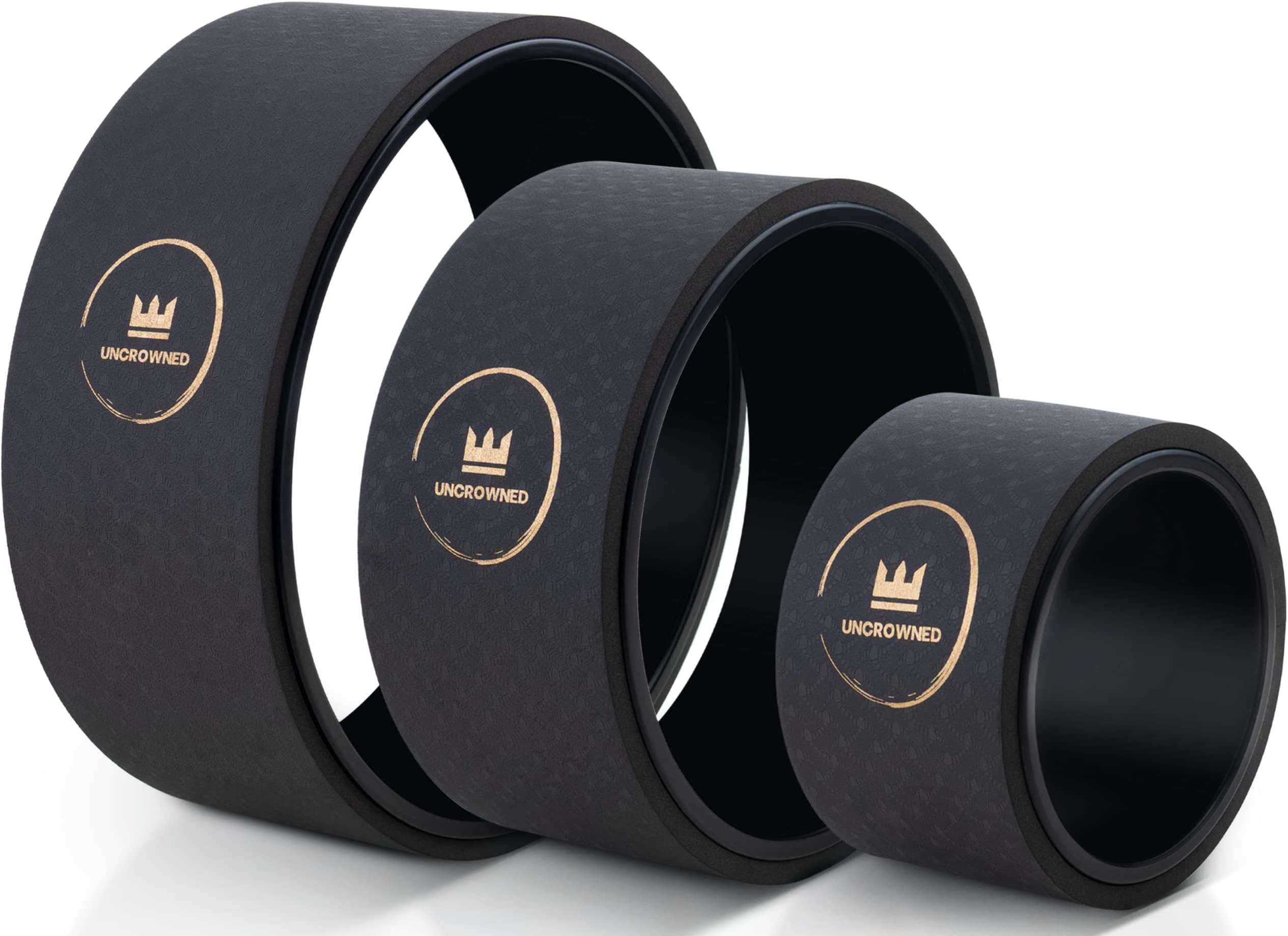 UnCrowned Co. Yoga Wheel III Set - Circle Roller Built for Back Pain, Cracker, Spine Relief, Muscle Stretcher - 3 Pack for All Skill Levels