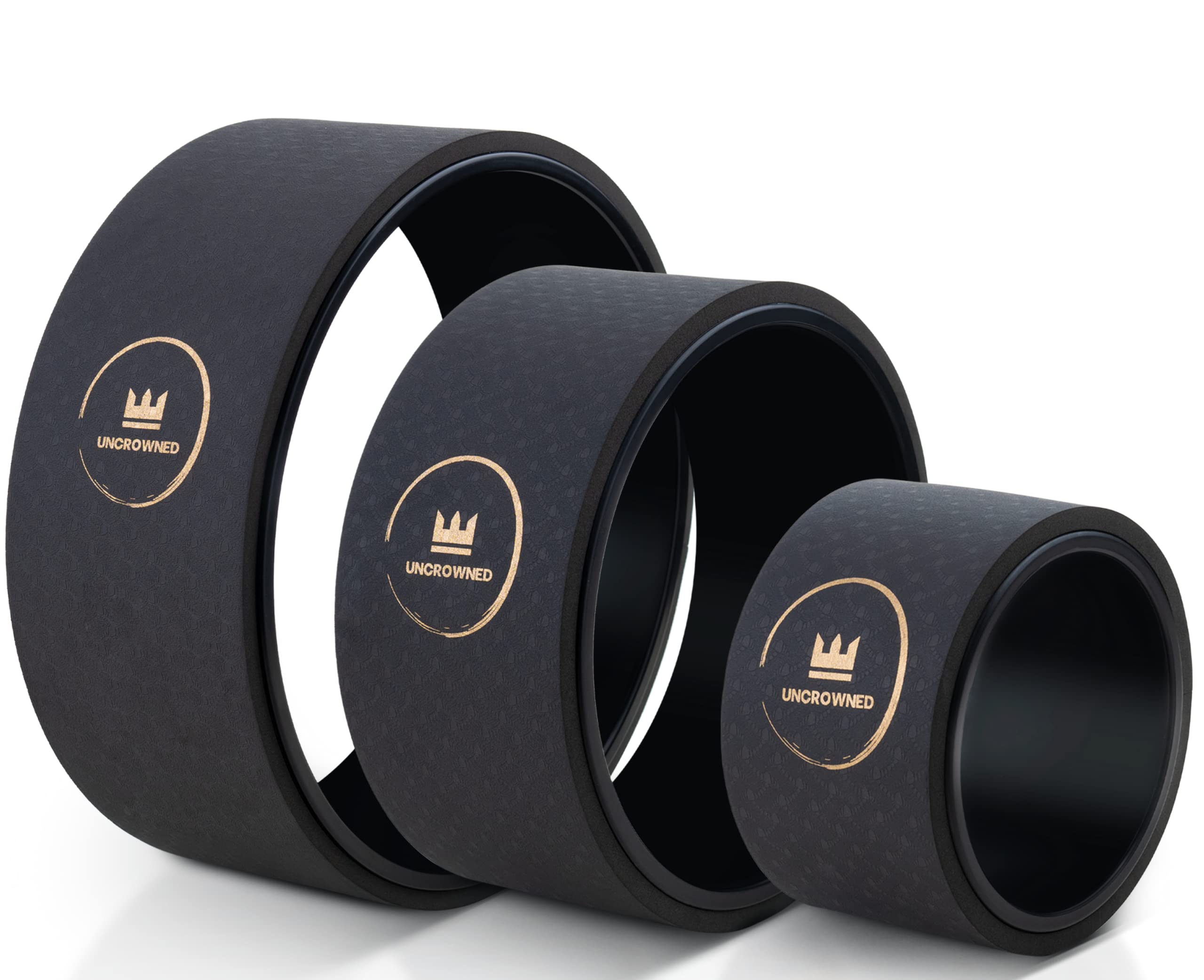 UnCrowned Co. Yoga Wheel III Set - Circle Roller Built for Back Pain, Cracker, Spine Relief, Muscle Stretcher - 3 Pack for All Skill Levels