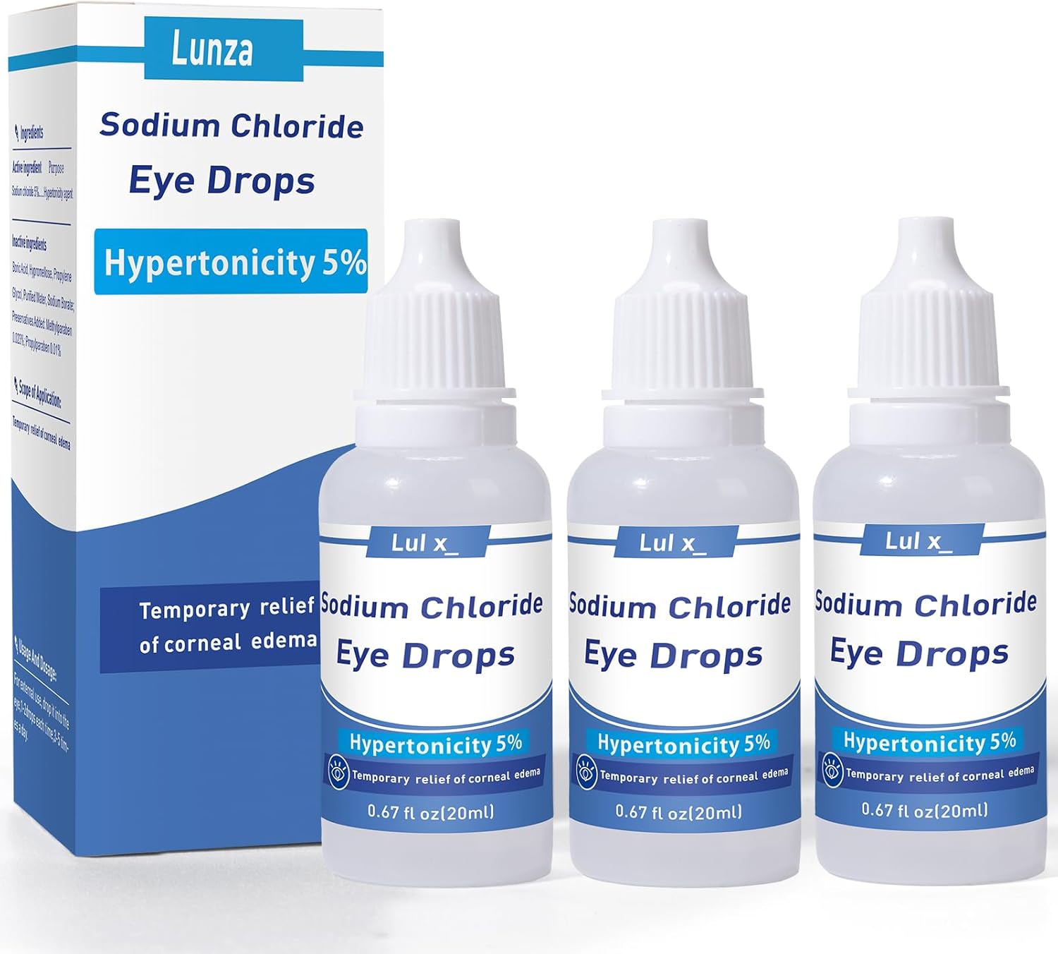Lunza 5% Sodium Chloride Hypertonic Eye Drops - Relief for Corneal Edema & Blurry Vision, Sodium Chloride Eye Drops, Alcohol-Free, Non-Irritating, Gentle Formula – 0.67 Fl. Oz. (3-Pack)