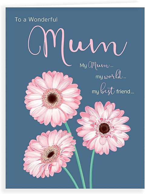 Luxury Beautiful Contemporary Birthday Card Wonderful Mum - 8 x 6 inches - Koko Designs, K70007,pink