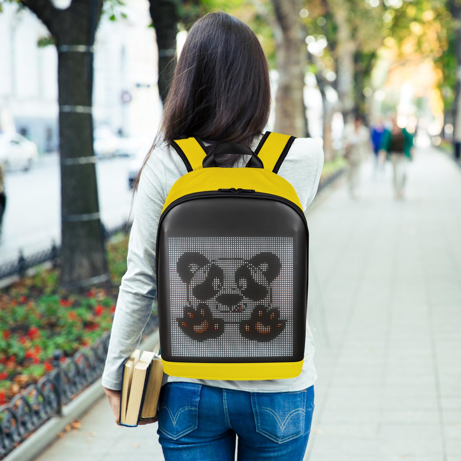 Gelrova LED Zaino con controllo tramite app, display LED dinamico, zaino per laptop, leggero e resistente, spazio multifunzionale per uomini e donne (Giallo)