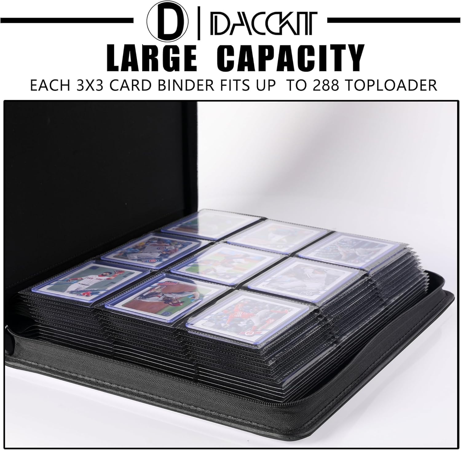 D DACCKIT Top Loader Binder, Holds 288 Cards - 9 Pocket Top Loader Binder for 3" x 4" Rigid Card Holders for Trading Cards or Sports Cards - Model C，Light Purple