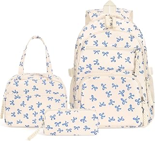 Coquette Backpack Set, Cute Kawaii Aesthetic Daypack Bow Rucksack (A02 Bow Blue)