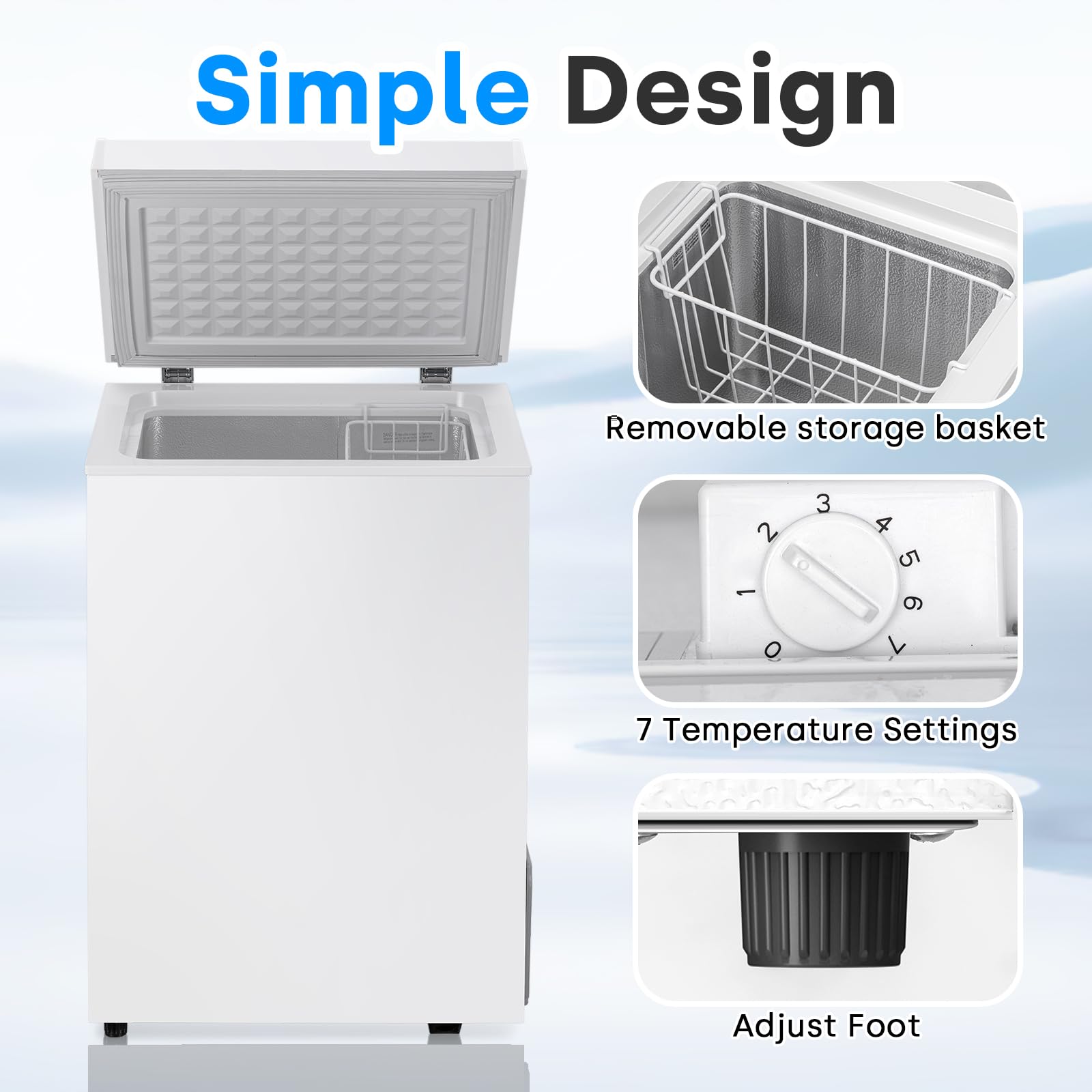 Doghly 3.5 Cu.Ft Chest Freezer, Small Deep Freezer With 7 Adjustable Temperature Levels, Mini Freezer For Office Garage Apartment, Compact Food Storage Small Freezer Chest, White on Fridge.com - View 3