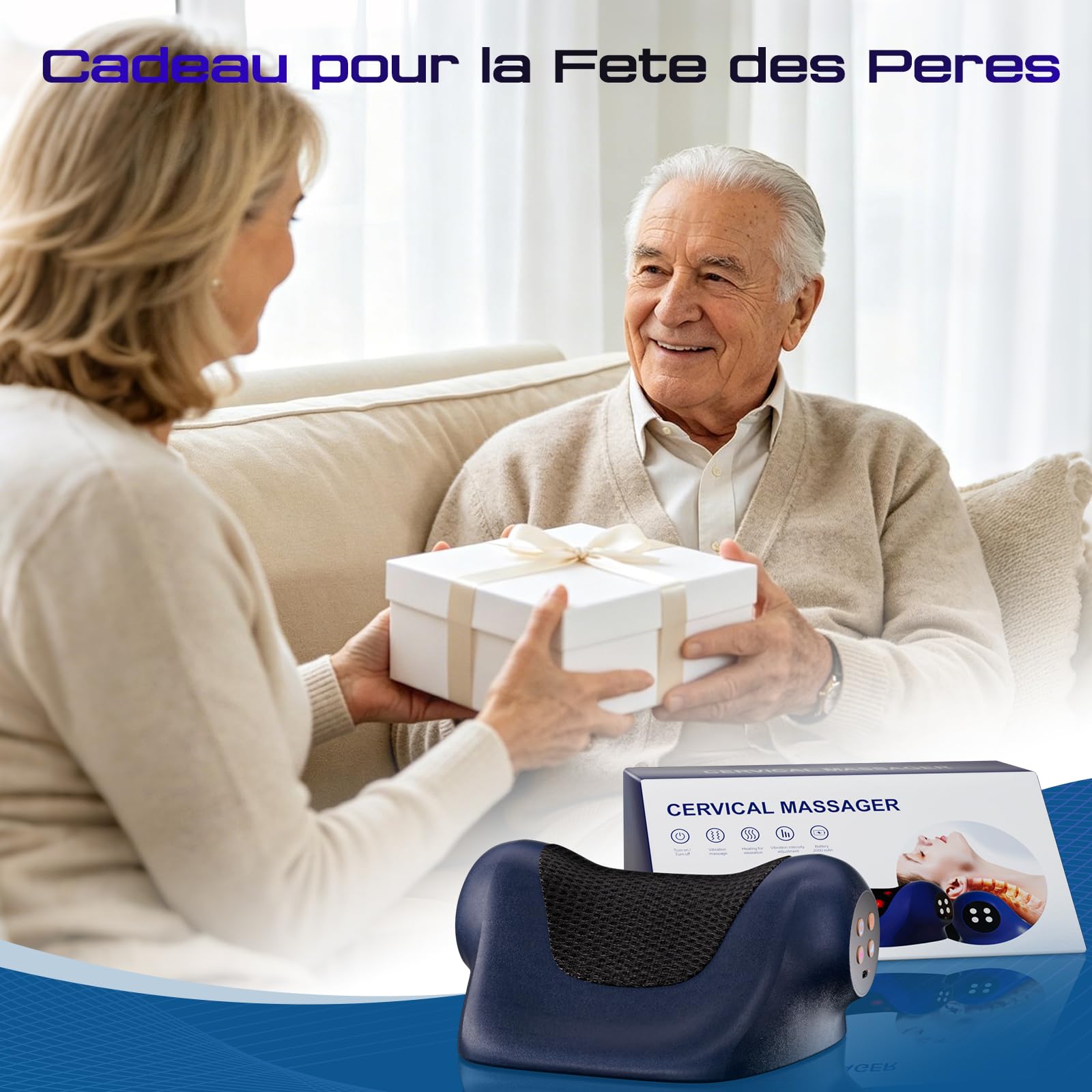 SteBeauty Masseur Cervical avec Chaleur 3 Températures (41-45°C), 3 Modes Vibration Sans Fil Forme Ergonomique en U Soulage Douleurs Cervicales, Épaules et Dos Cadeau Homme Femme