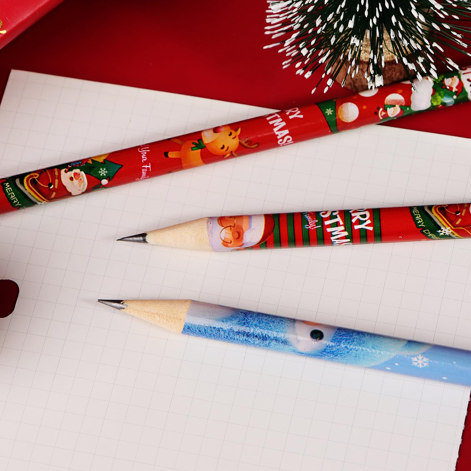 Tenare 60 Matite Di Natale Con Gomma – 12 Disegni Festivi: Pupazzo Di Neve, Babbo Natale, Albero, Renna – Ideali Per Calze Della Befana, Regali Scuola E Festa