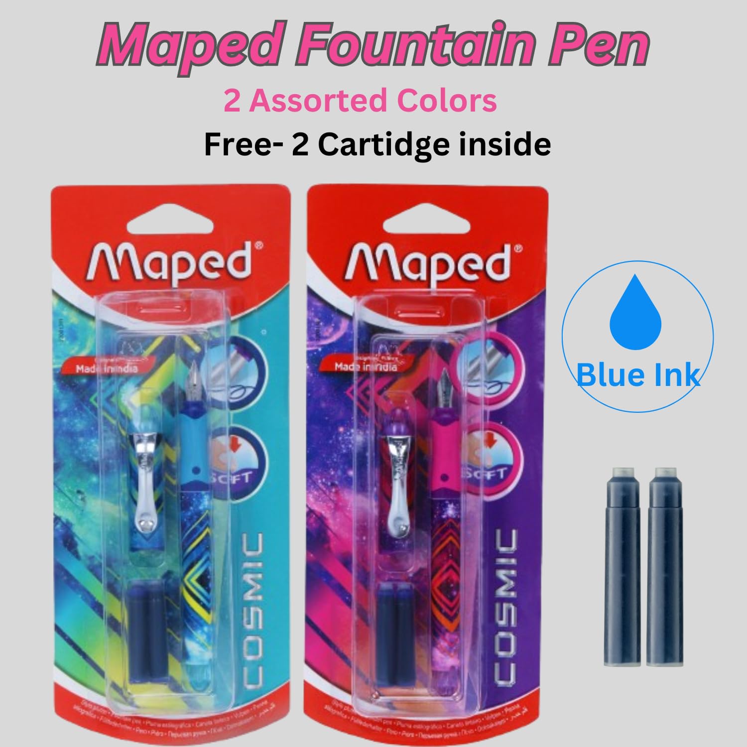 Maped Portapapeles Viking con pluma estilográfica, portapapeles azul, almohadilla de examen, pluma estilográfica, pluma de tinta, punta fina con bolígrafo de mejor rendimiento, bolígrafo recargable