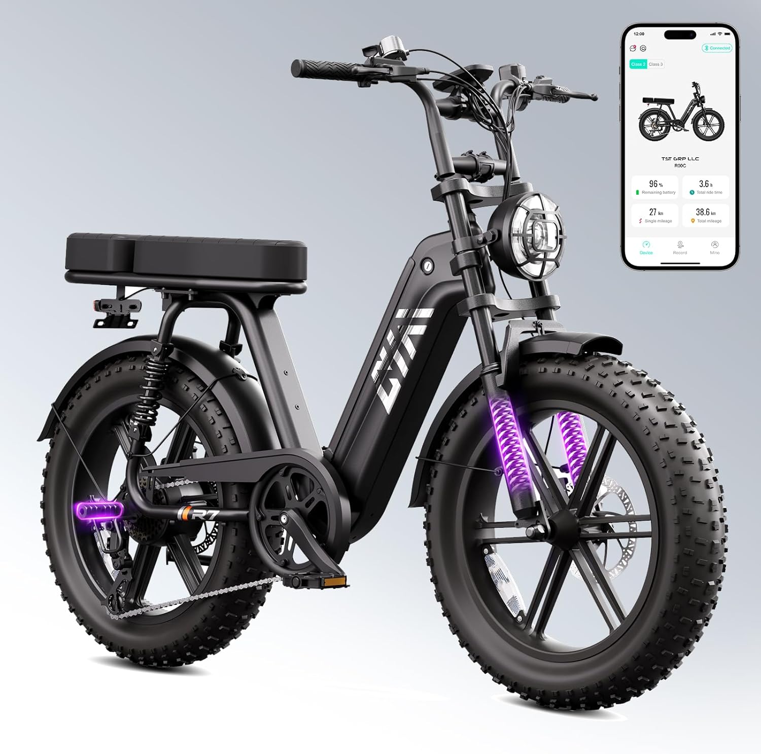 TST Electric Bike for Adults 1500W, 28MPH, 48V 15AH Removable Battery Step-Thru Ebike, 20" x 4.0" Fat Tire Electric Bicycle with Dual Hydraulic Brakes, Dual Suspension, Passenger Seat and Foot Pegs