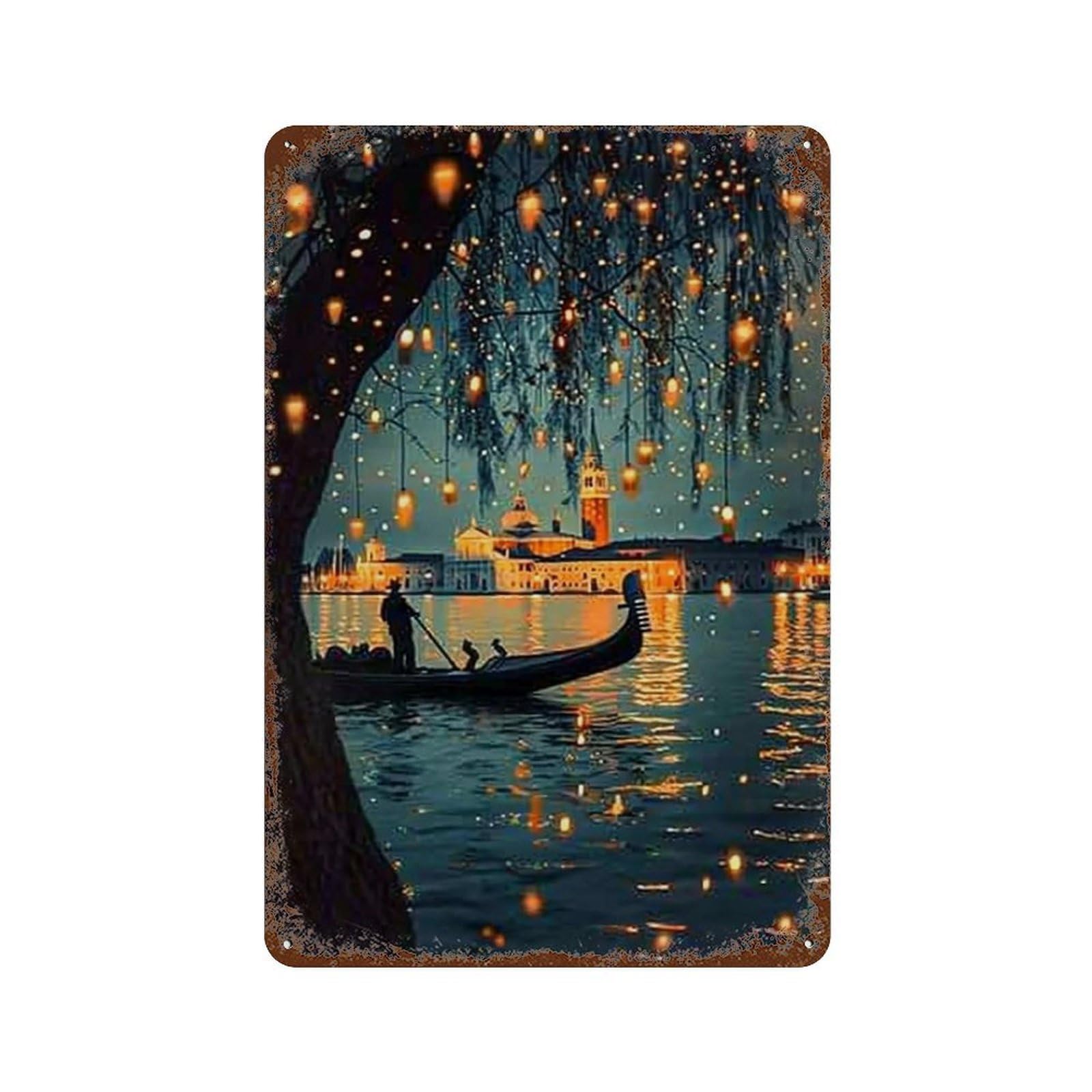 WUJHGRSG Impressionist Venice Lantern Lagoon 01 Wall Art Retro Iron Vintage Metal Tin Sign Poster Modern Decor for Home Cofffee Club Bar Shop Style 30x20cm