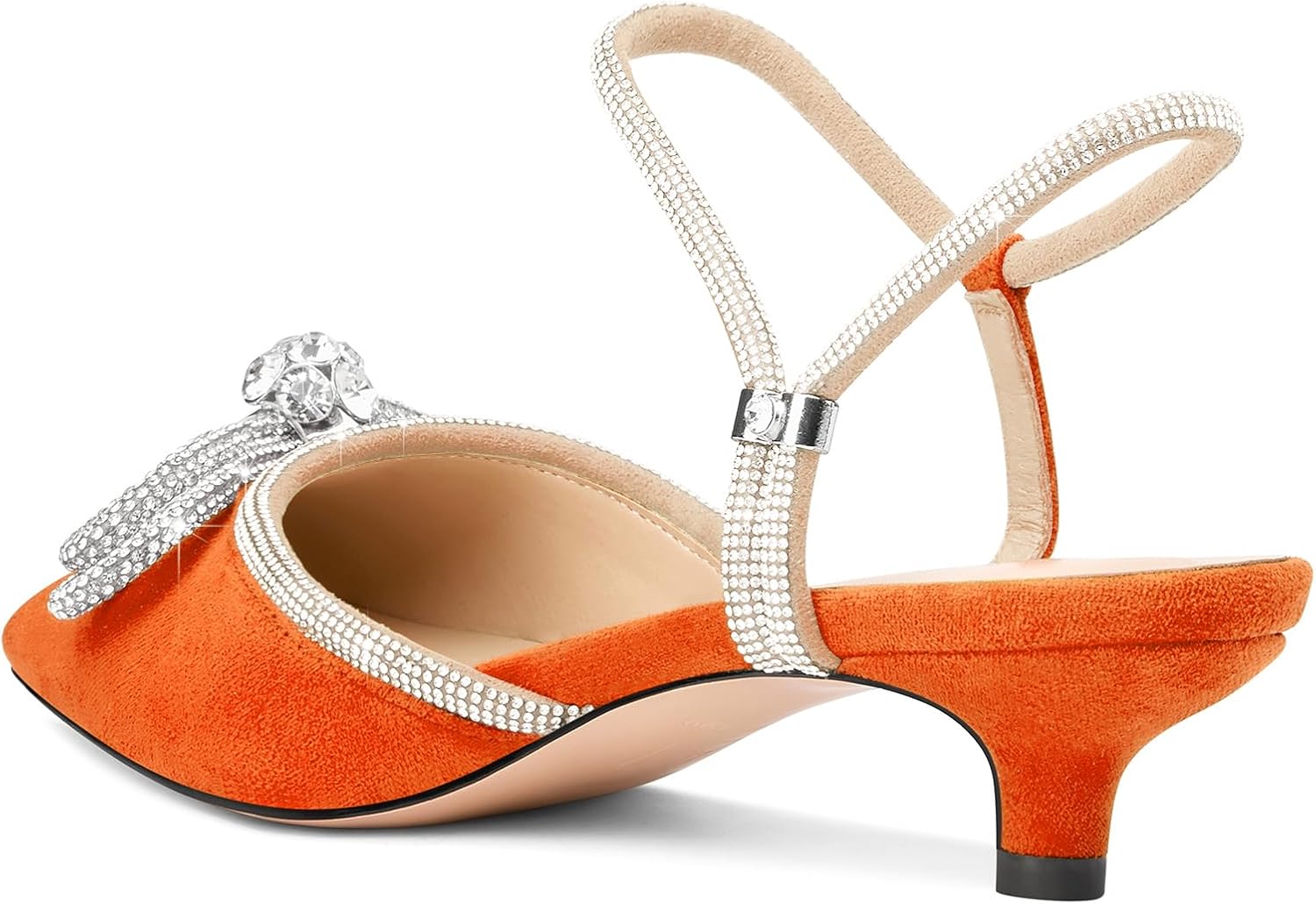 Aachcol Womens Close Toe Rhinestone Bow Kitten Heels Pointed Toe Low Heel Bow Pumps Adjustable Ankle Strap Bridal Prom Wedding Dress Shoes - Image 5