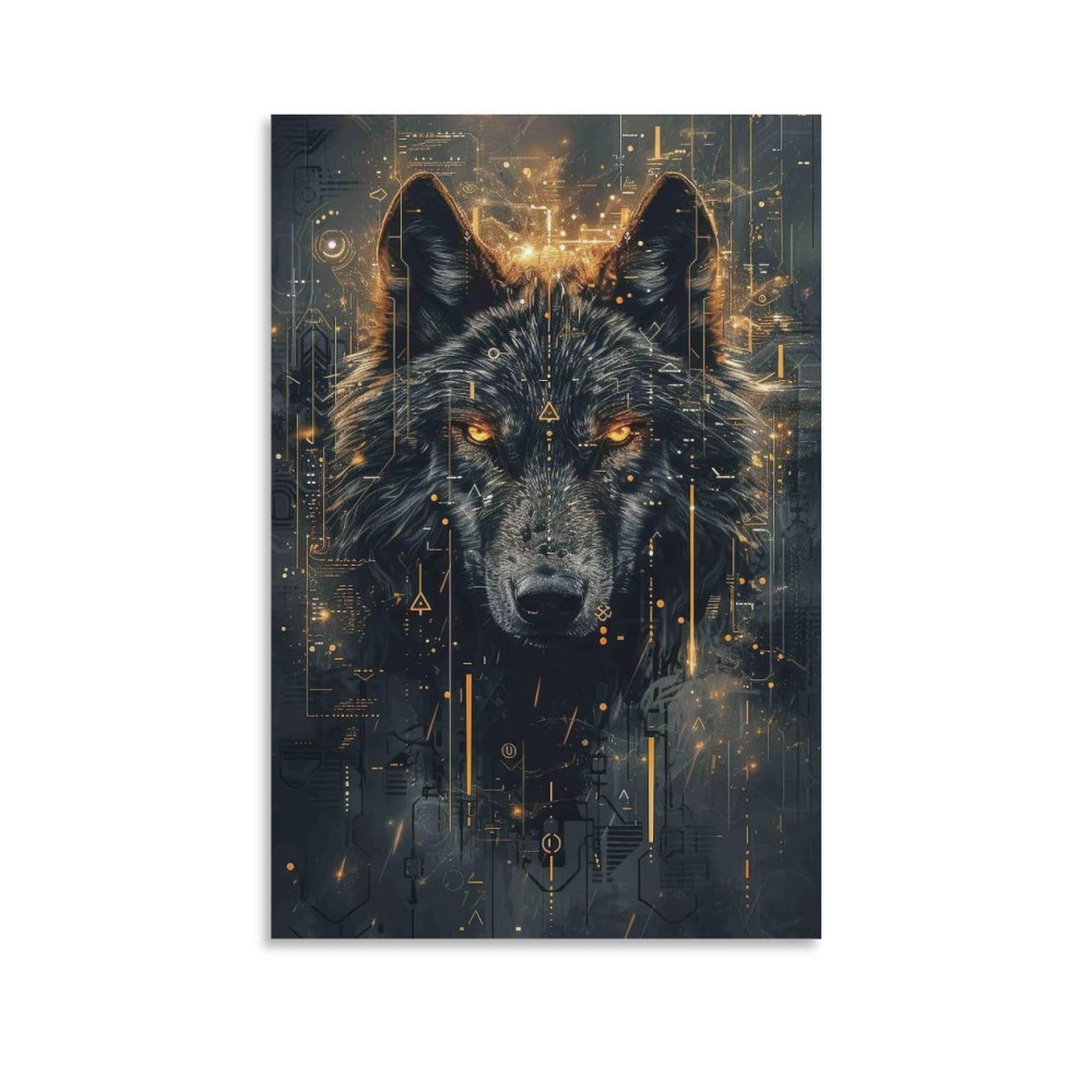 DHBANEIOK Cyber Wolf Digital Art Poster Artwork Giclee Canvas Prints Modern Canvas Wall Art Picture Wall Hanging for Bathroom Wall Decor 20x30inch(50x75cm)