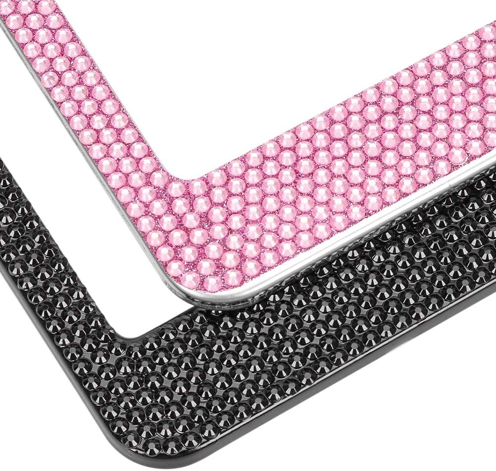WeTest 2 Pack Premium Diamond Car License Plate Frame Set– Bling Bedazzled Stainless Steel Car Plate Frames,with 2 Holes Screws Caps Set (Black)