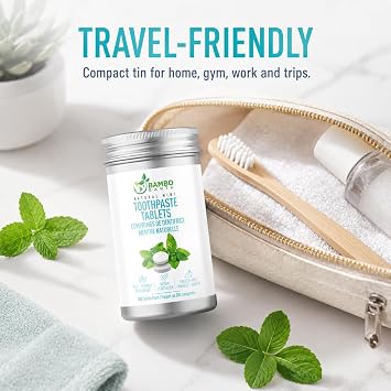 200 Pack Natural Toothpaste Tablet Bits - Chewable Mouthwash Whitening Bite Tablets for Teeth SLS & Fluoride Free Eco & Travel Friendly with Zero Waste Packaging - (Peppermint)